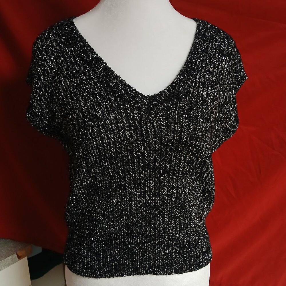 Claus Petites Small Black Sleeveless V-neck Sweater Top